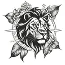 lion head compass rose intertwined tattoo design idea