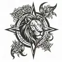 lion head compass rose intertwined tattoo design idea