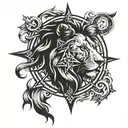 lion head compass rose intertwined tattoo design idea
