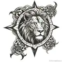 lion head compass rose intertwined tattoo design idea