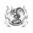 bonfire around treble clef tattoo design idea