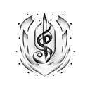 bonfire around treble clef tattoo design idea