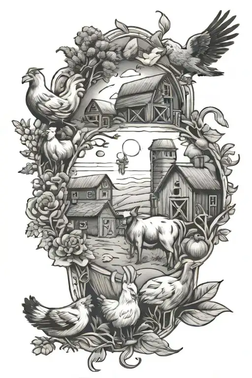farm elements scattered tattoo design idea