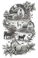 farm elements scattered tattoo design idea