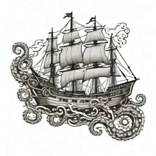 octopus wrapped ship storm tattoo design idea