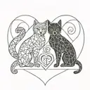 heart and cat with initials J and P intertwined tattoo design idea