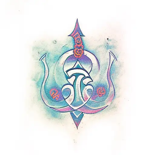 om symbol with trishul and damru tattoo design idea