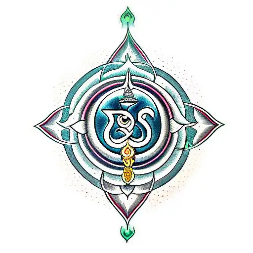 om word with trishul with third eye of lord shiva and damru tattoo design idea