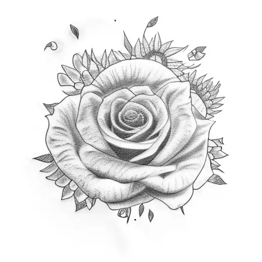 A sketch style tattoo of a person playing a guitar surrounded by sunflowers and roses, reflecting your love for music and nature, and your dedication to helping people in need tattoo design idea