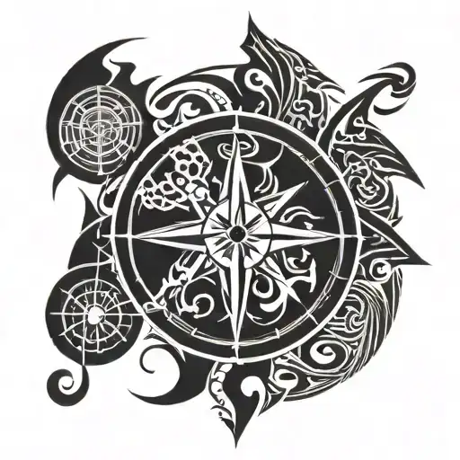 compass and yin yang tattoo design idea