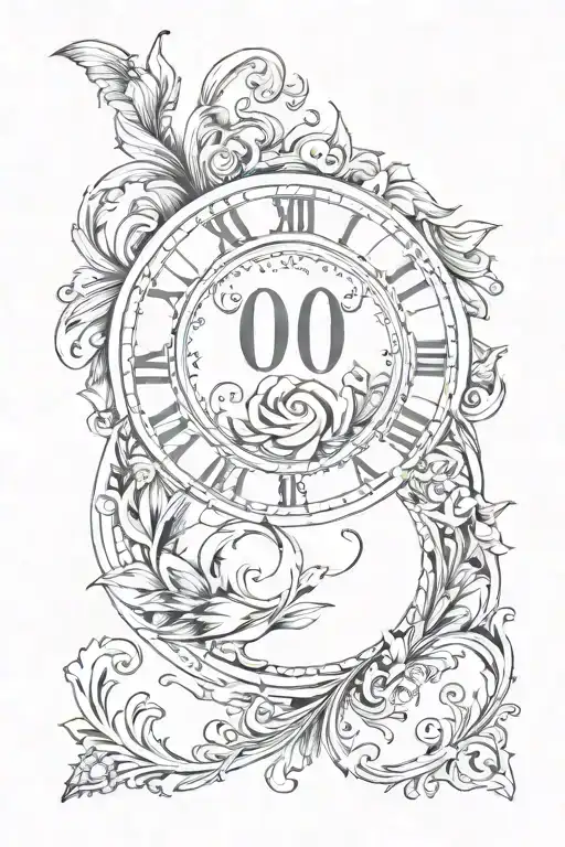 I want a tattoo design that is a circle above the circle with the number 00:00, on the right side of the circle with the tattoo design idea