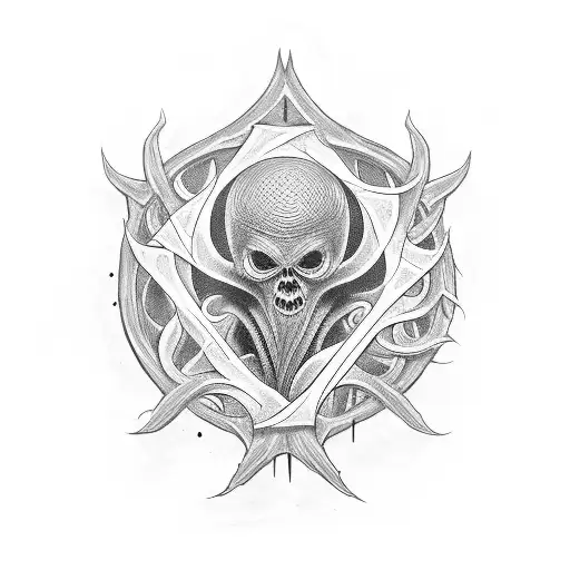 An oldschool tattoo black idea with clean bold lines, dark aesthetic, inspired by Cthulu   thematology. tattoo design idea