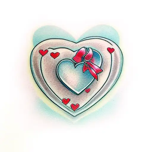 heart shape gift box with bow tattoo design idea