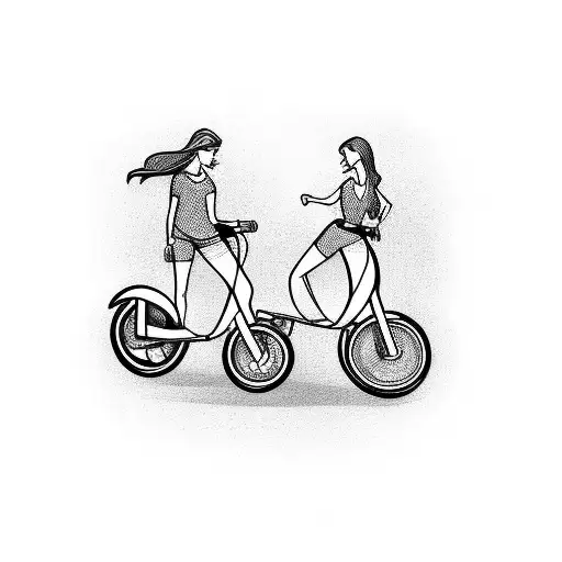 2 people riding a moto scooter, no details tattoo design idea