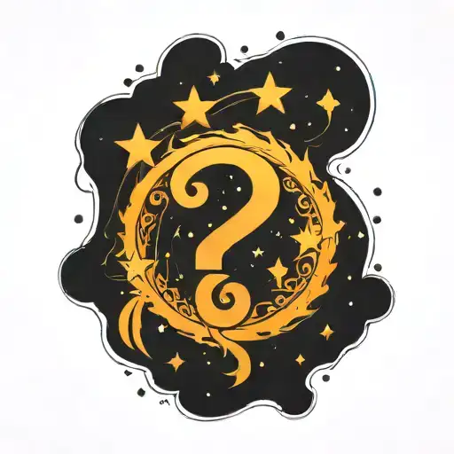 question mark around with stars tattoo design idea