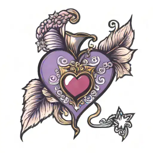 the name danielle rose russell on a purple heart tattoo design idea