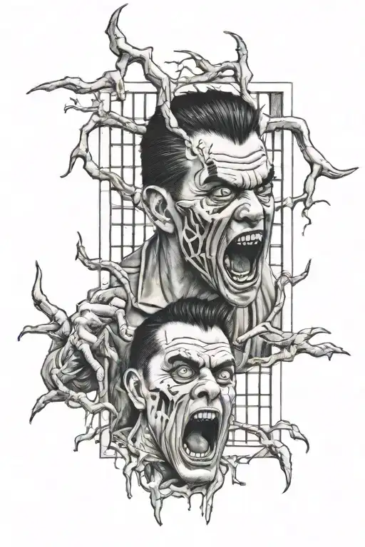killer monster jail innocent man split personality anger issues die for love tattoo design idea