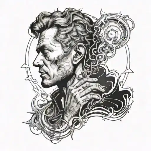 a powerful man with infinite power living a good life by resisiting and hiding power for the sake of not to fuck up tattoo design idea