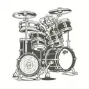 Incorporate a Harley-Davidson motorcycle and drum set intertwined in a dynamic composition tattoo design idea