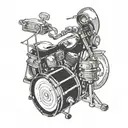 Incorporate a Harley-Davidson motorcycle and drum set intertwined in a dynamic composition tattoo design idea