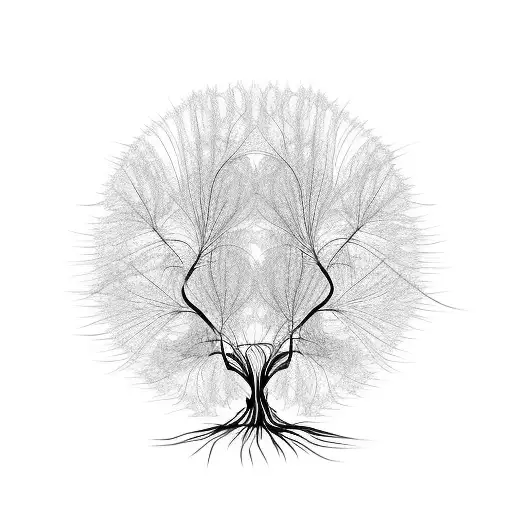 Delicate Willow Tree Blowing in wind tattoo design idea