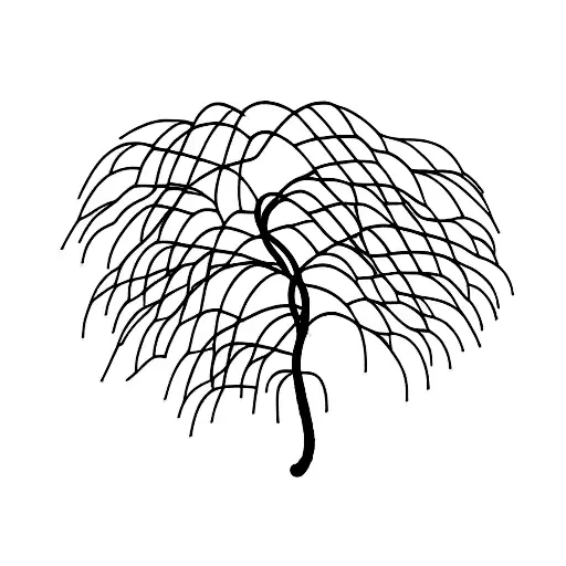 Delicate Willow Tree Blowing in wind tattoo design idea