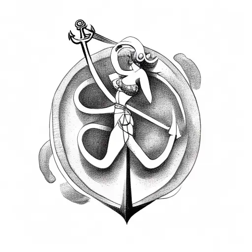 a sexy lady riding an anchor tattoo design idea