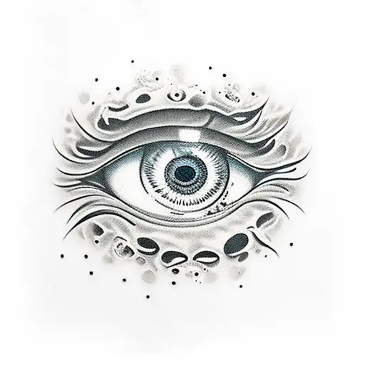 eyeball  inside the pupil moon and stars  love a skull with flowers in eye socke tattoo design idea
