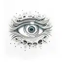eyeball  inside the pupil moon and stars  love a skull with flowers in eye socke tattoo design idea