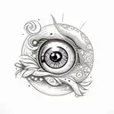 eyeball  inside the pupil moon and stars  love a skull with flowers in eye socke tattoo design idea
