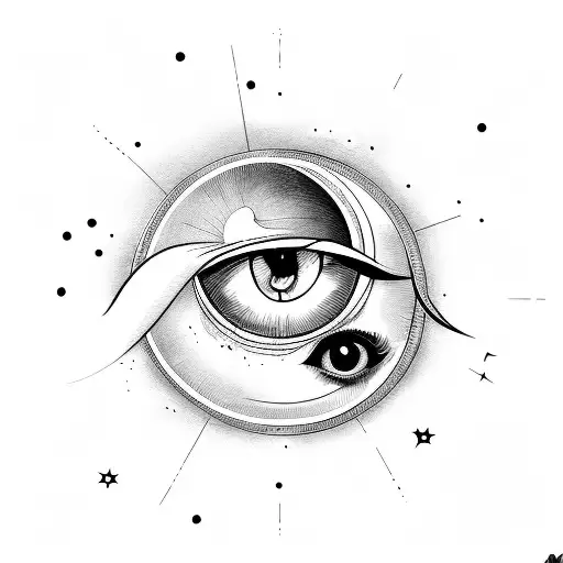 line work style eye with a crescent moon shining underneath it tattoo design idea