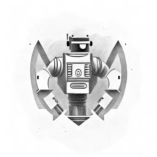 A minimalist tattoo design of a robot wearing medieval armor tattoo design idea
