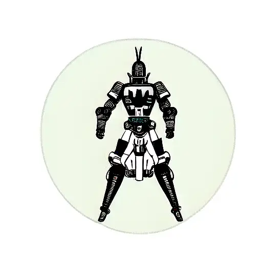 A minimalist tattoo design of a robot wearing medieval armor tattoo design idea