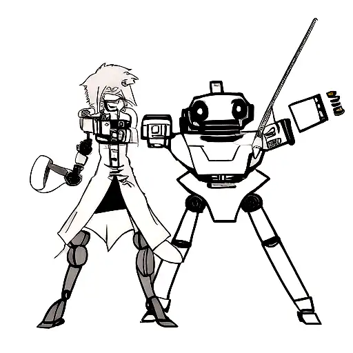 A minimalist tattoo design of a robot arm with the rod of asclepius  tattoo design idea