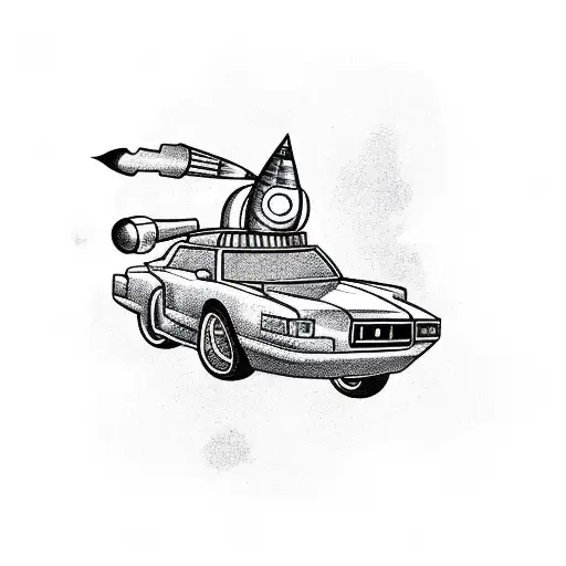 car with rocket tattoo design idea