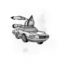 car with rocket tattoo design idea