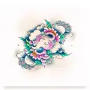 flowers and clouds combining on sleeve  tattoo design idea