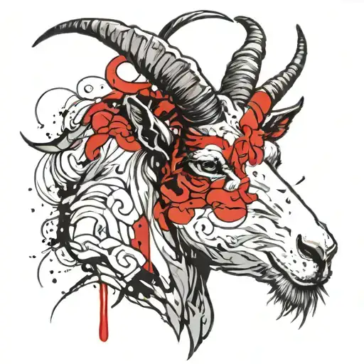 evil goat head with long horns tattoo design idea