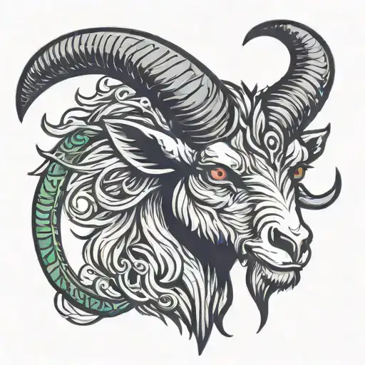 evil goat head with long horns tattoo design idea