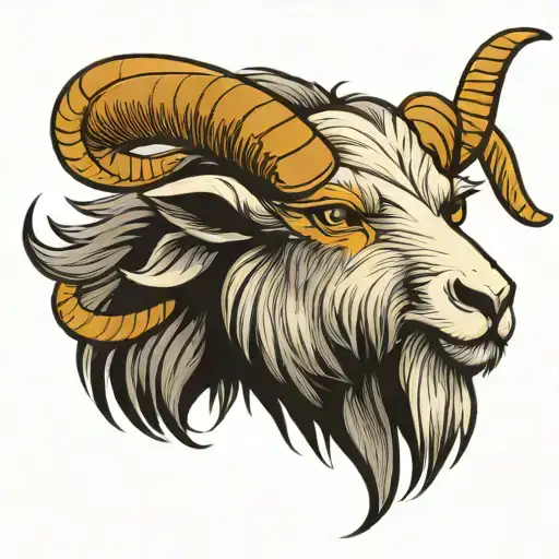 evil goat head with long horns tattoo design idea