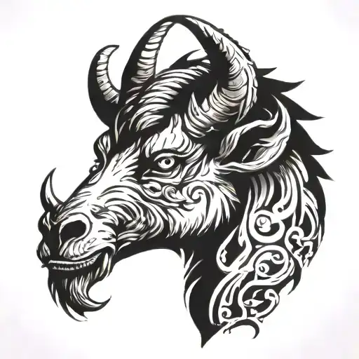 evil goat head with long horns tattoo design idea