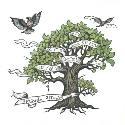 Family tree with the names Aaron, Lizette, Micah and Noah. tattoo design idea
