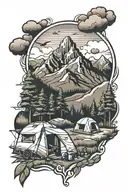 campsite morphing into Denver City skyline tattoo design idea