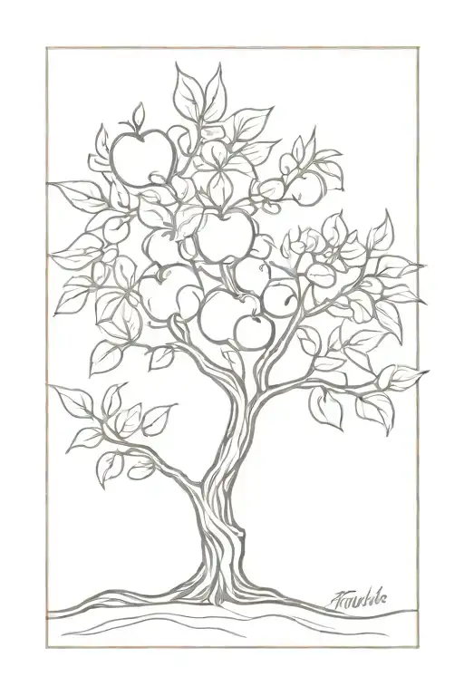 apple tree intertwined with pecan tree tattoo design idea
