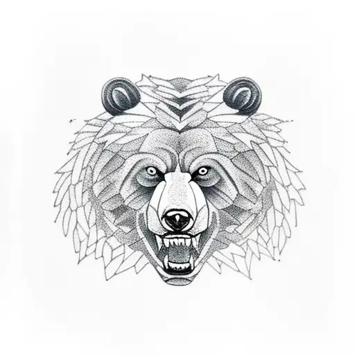 Roaring Bear in forest  tattoo design idea