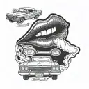 A blackwork tattoo of the Rocky Horror Picture Show lips morphing into the shape of a 1971 Monte Carlo car tattoo design idea