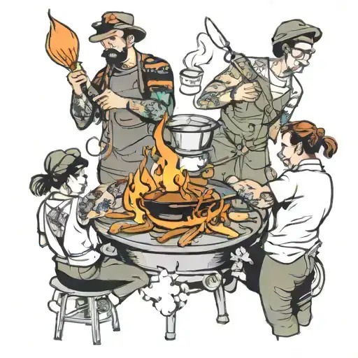 four people cooking  tattoo design idea