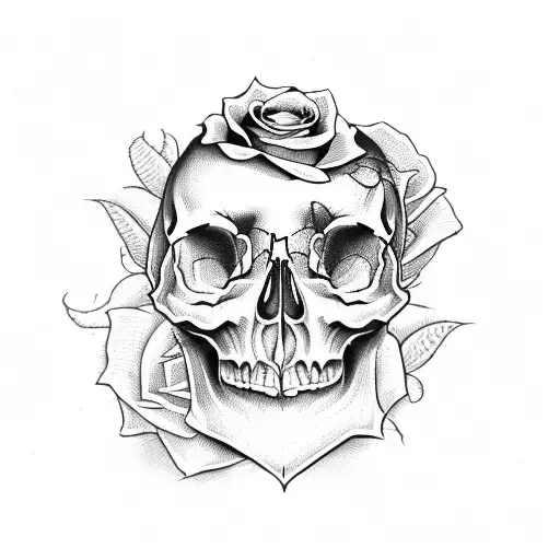 skull with a dying rose tattoo design idea