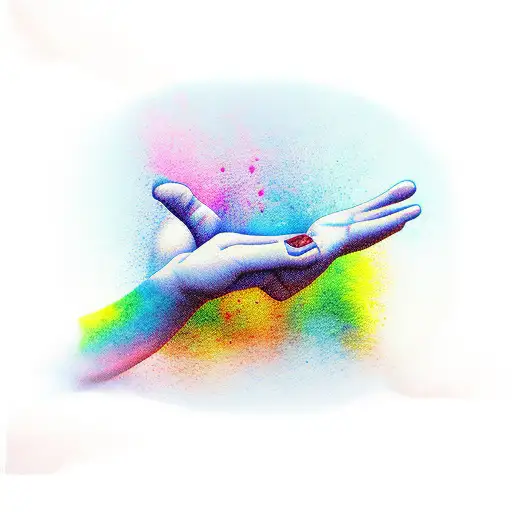 under chest tattoo 2 persian style old fashioned  angels touching hands a rainbow dripsnfrom the point they touch tattoo design idea