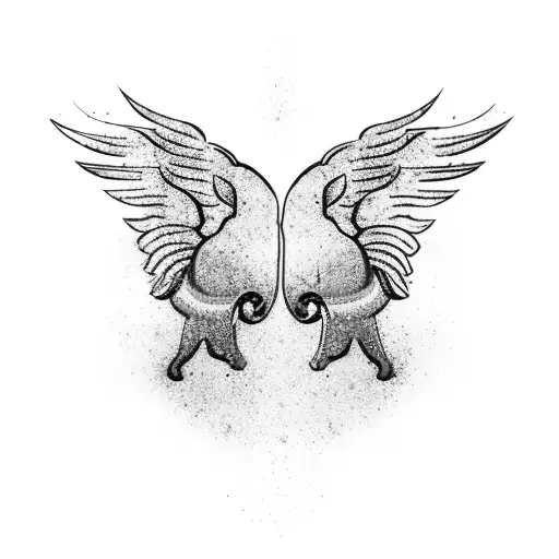 2 traditional persian angels pulling their hands towards eachother their finger tips touches rainbow drips from the poin tattoo design idea